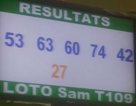 Numéros gagnants du lotto Sam tirage 109