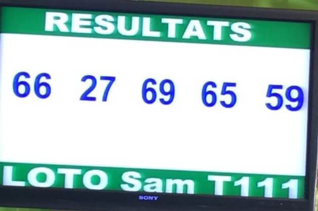 Résultats ou numéro gagnants du lotto Sam tirage 111.