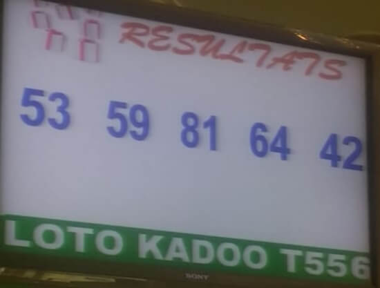 Résultats ou numéro gagnants du lotto Kadoo tirage 556