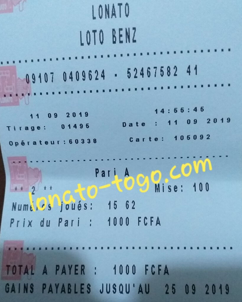 Jeux lotto Benz tirage 1495