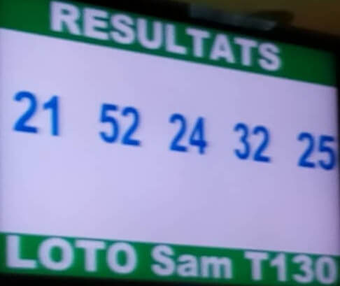 Les résultats ou numéros gagnants du lotto Sam tirage 130