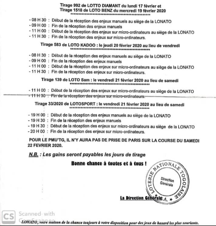 Communiqué de la LONATO sur le réaménagement des j3ux de la semaine du 17 au 23 Février 2020.