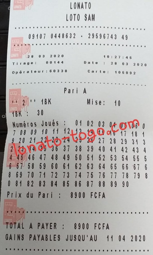 Coupon gagnant loto SAM tirage 144 Victoire pour le loto SAM: Coupon gagnant loto SAM tirage 144
