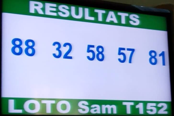 Numéros gagnants lotto Sam tirage 152