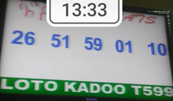 Résultats ou Numéros gagnants du loto Kadoo tirage 599
Kadoo Tir 599 ==> 26 - 51 - 59 - 01 - 10