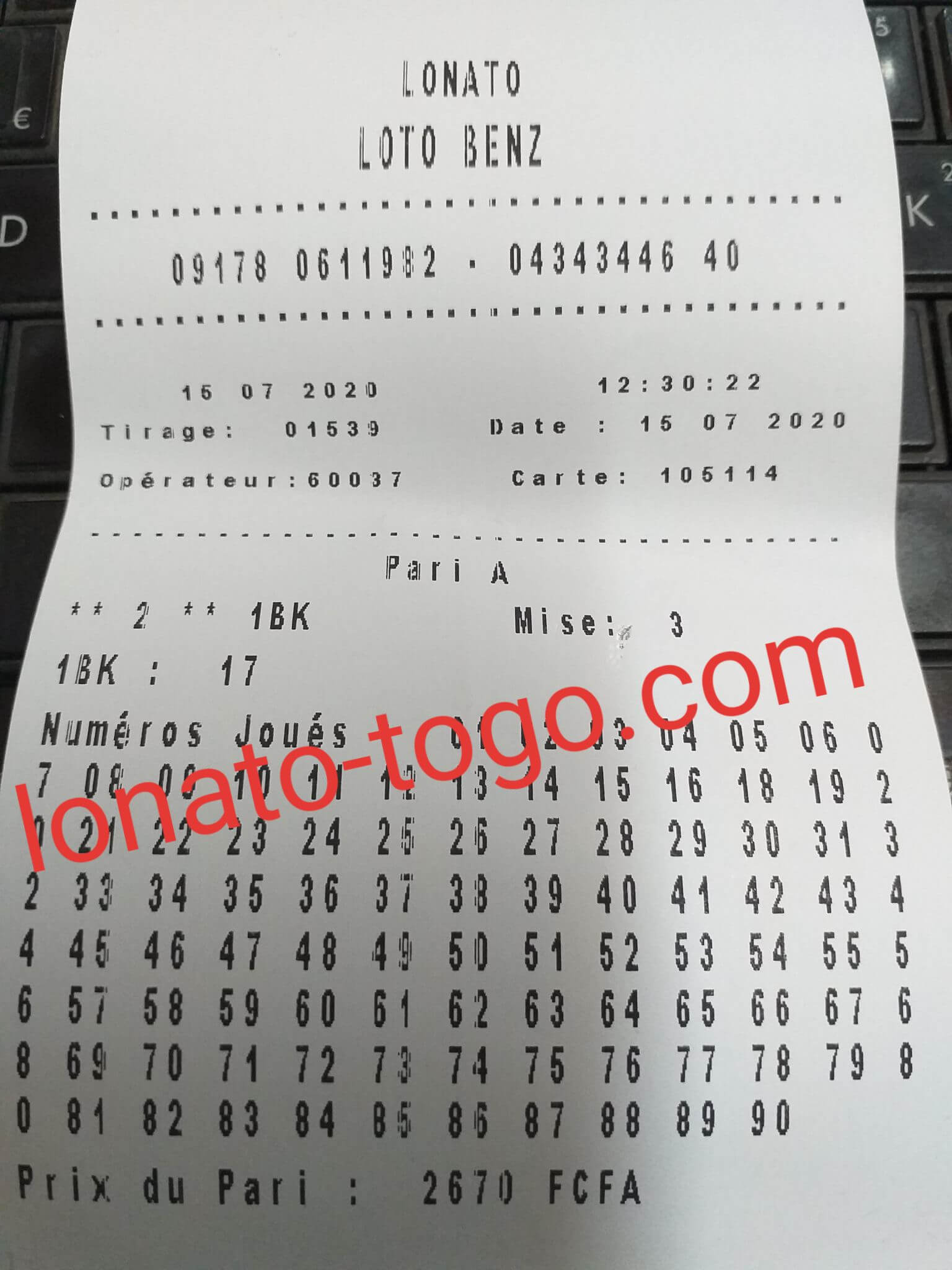 Coupon gagnant loto Benz tirage 1539