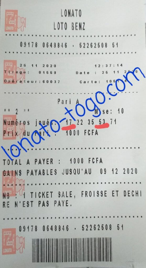Coupon gagnant pour loto benz tirage 1558