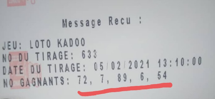Numéros gagnants du loto Kadoo tirage 633