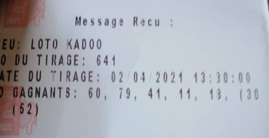 Numéros gagnants du loto Kadoo tirage 641