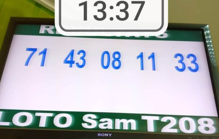 Résultats du loto Sam tirage 208