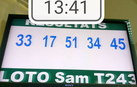 Résultats du loto SAM tirage 243