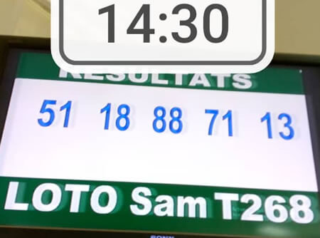 Résultats du loto Sam tirage 268