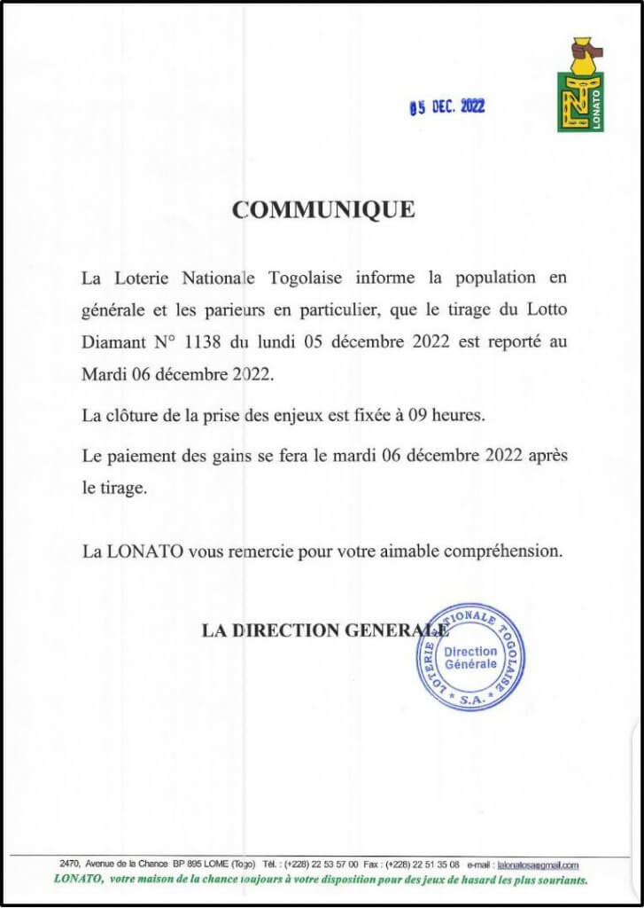 Communiqué de la LONATO