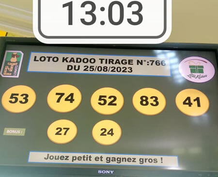 Résultats du loto Kadoo tirage 766