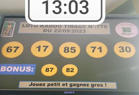 Résultats du loto Kadoo tirage 770