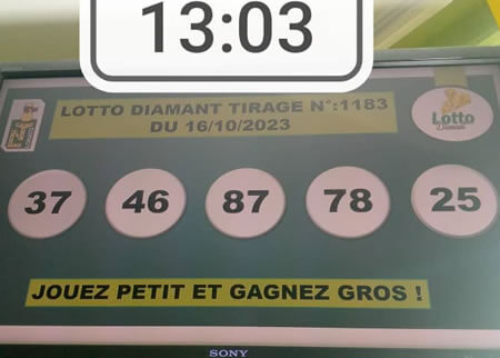 Résultats du lotto Diamant tirage 1183