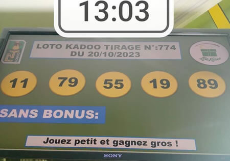 Résultats du loto Kadoo tirage 774