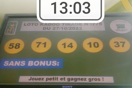 Résultats du loto Kadoo tirage 775