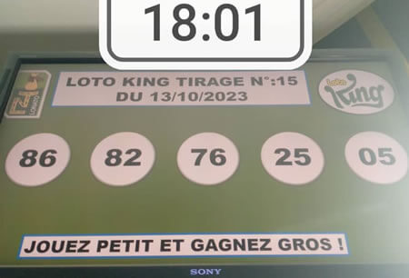 Résultats Loto KING tirage n°15