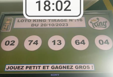Résultats Loto KING tirage n°16