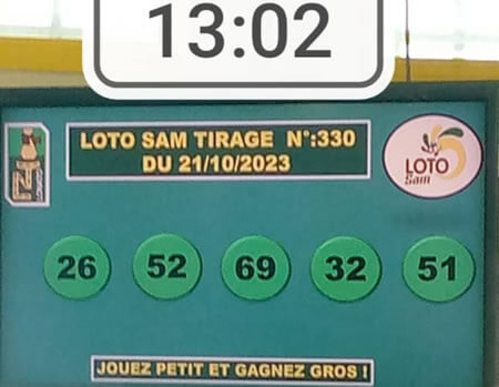 Résultats du loto SAM tirage 330