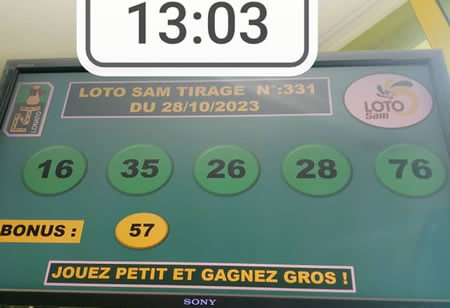 Résultats du loto SAM tirage 331