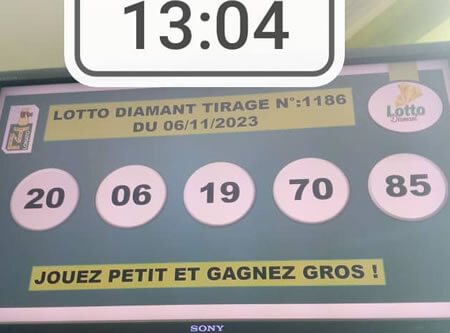 Résultats du lotto Diamant tirage 1186