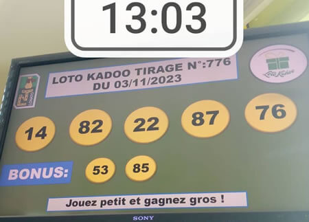Résultats du loto Kadoo tirage 776