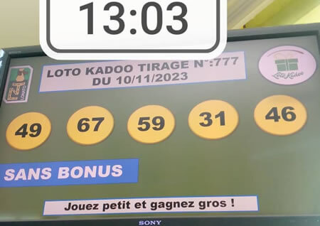 Résultats du loto Kadoo tirage 777