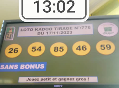 Résultats du loto Kadoo tirage 778