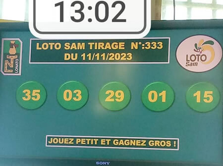 Résultats du loto SAM tirage 333
