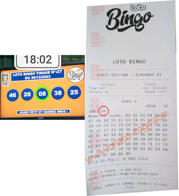 Bingo tirage 27: banker 08, validé