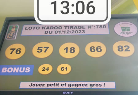 Résultats du loto Kadoo tirage 780