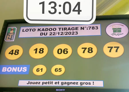 Résultats du loto Kadoo tirage 783