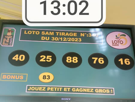 Résultats du loto SAM tirage 340