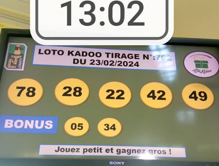 Résultats du loto Kadoo tirage 792