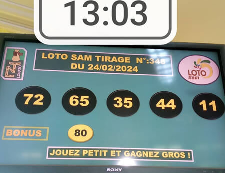 Résultats du loto SAM tirage 348