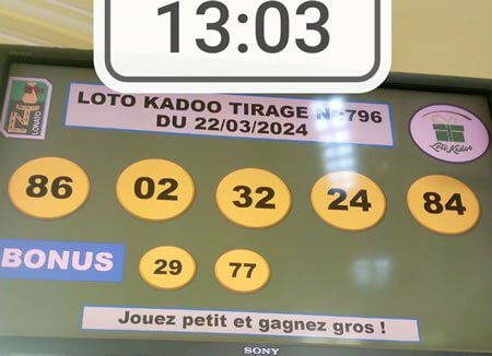 Résultats du loto Kadoo tirage 796