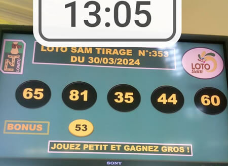 Résultats du loto SAM tirage 353