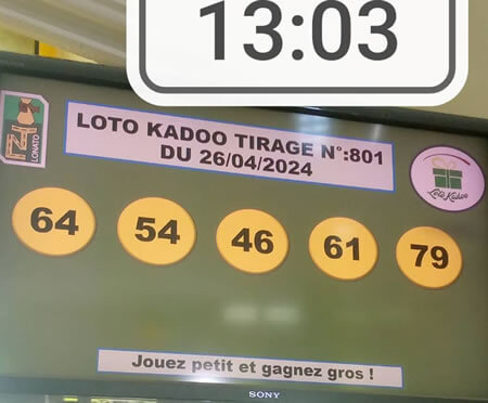 Résultats du loto Kadoo tirage 801
