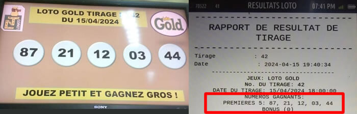 Résultats Loto Gold tirage 42