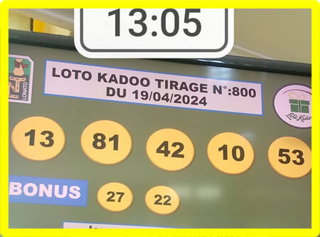 Résultats du loto Kadoo tirage 800