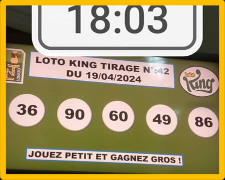 Résultats du loto KING tirage 42