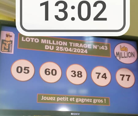 Résultats du loto Million tirage 43