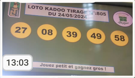 Résultats du loto Kadoo tirage 805