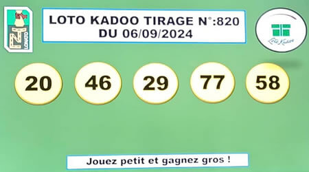 Résultats du loto Kadoo tirage 820