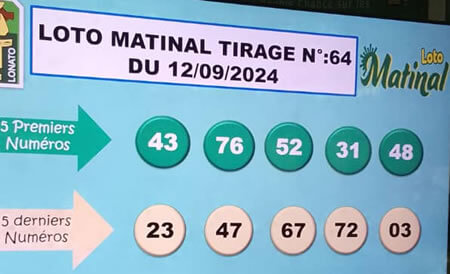 Résultats du loto Matinal tirage 64
