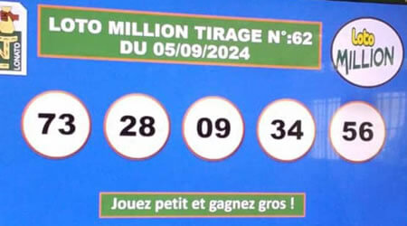 Résultats du loto Million tirage 62