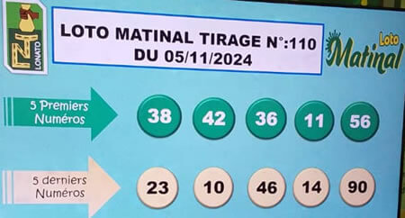 Résultats du loto Matinal tirage 110