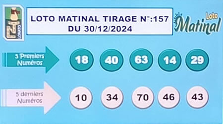 Résultats du loto Matinal tirage 157